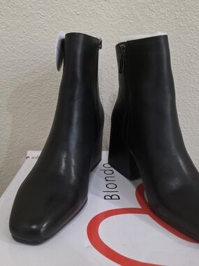 Blondo Black Leather Ankle Boots with Block Heel- Waterproof
